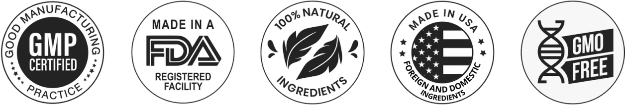 Memovance PRO certifications — Made in USA, GMP Certified, FDA Registered, 100% Natural, Non-GMO